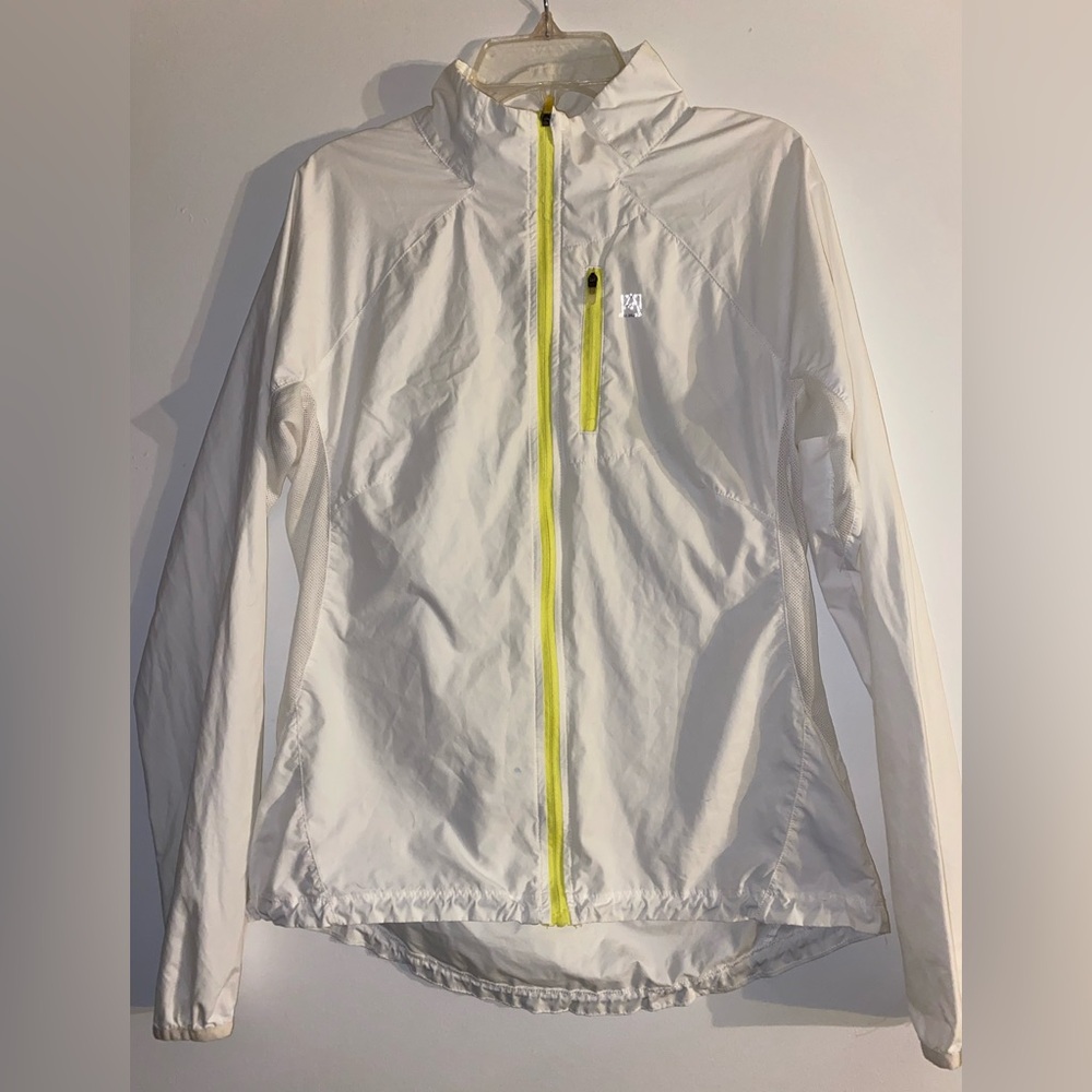 Avalanche White Running Jacket with Yellow Zipper